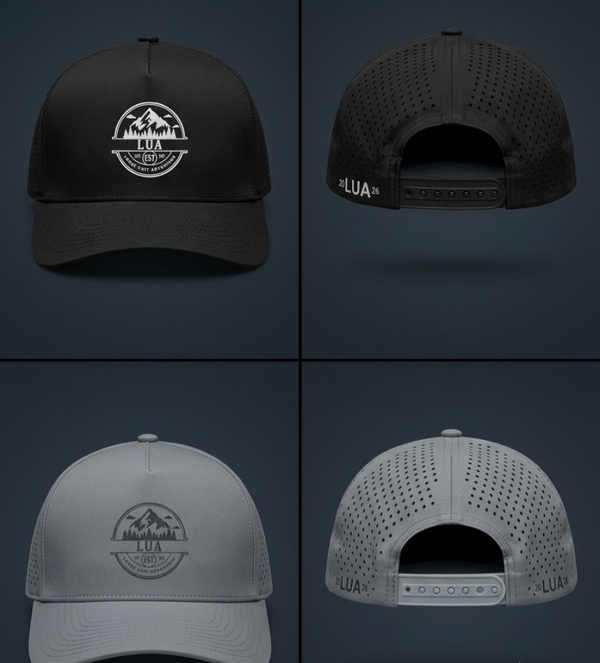 Laser Cut Mesh snap back hat - LUA design - side LUA design included - Water resistant sports hat