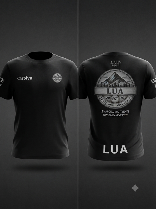 Black T-Shirt - Etched LUA design - with Slogan