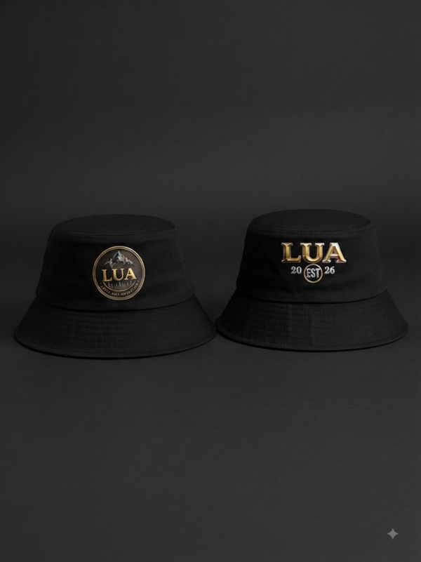 LUA - Black/Gold bucket hat - double sided - designs on both sides