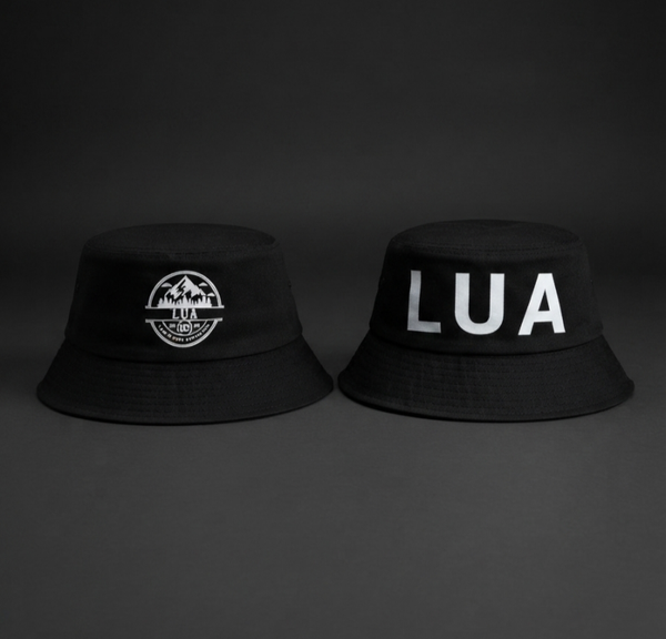 Bucket Hat Black - White LUA logo - Large LUA - Double sided - designs on both sides