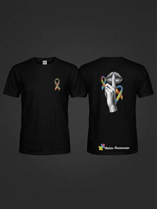 Autism Awareness - Black T-shirt - Don't speak design - 10% of all proceeds are donated