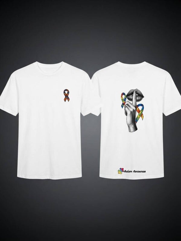 Autism Awareness - White don't speak design T-shirt - 10% of proceeds are donated