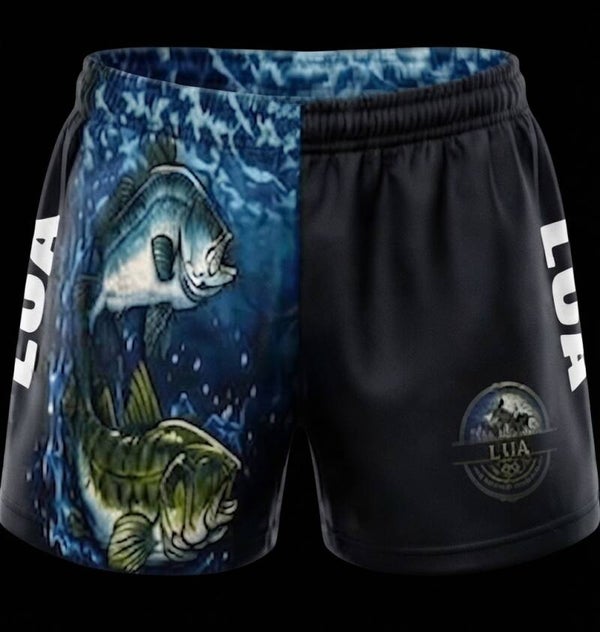 Footy Style Shorts- Fishing Design - Zip up Pockets