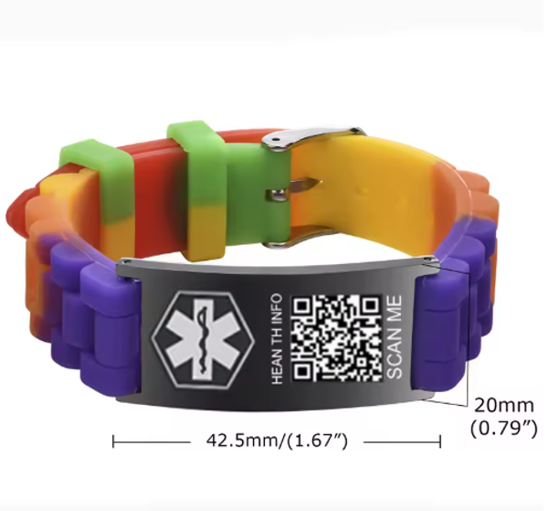 Medical Alert Wrist band Q Scan- Adjustable band - Editable details at any time great for Men, Women and children - 3 different designs
