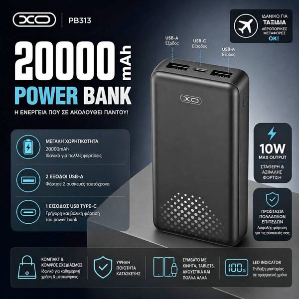 Powerbank 20.000mAh Μαύρο