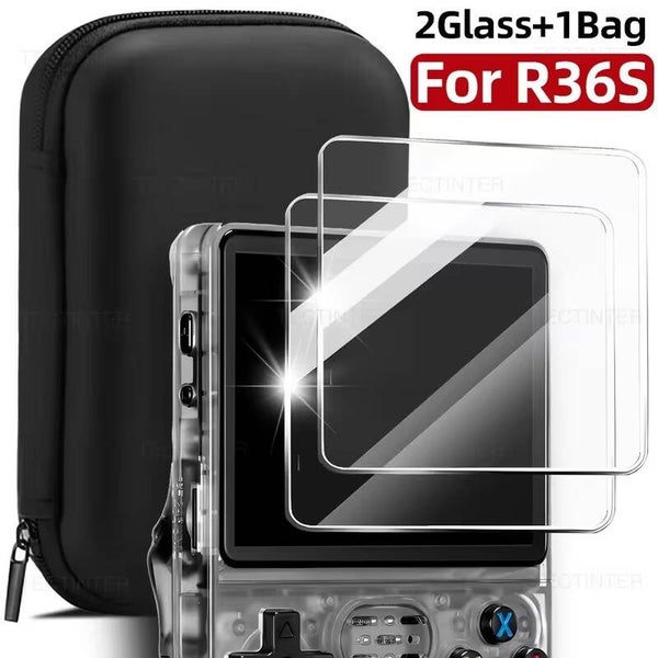 Tempered Glass Film+Bag for R36S/R35S/RGB20S Handheld Game Console Screen Protector Cover Film for R35S/RGB20S Accessories