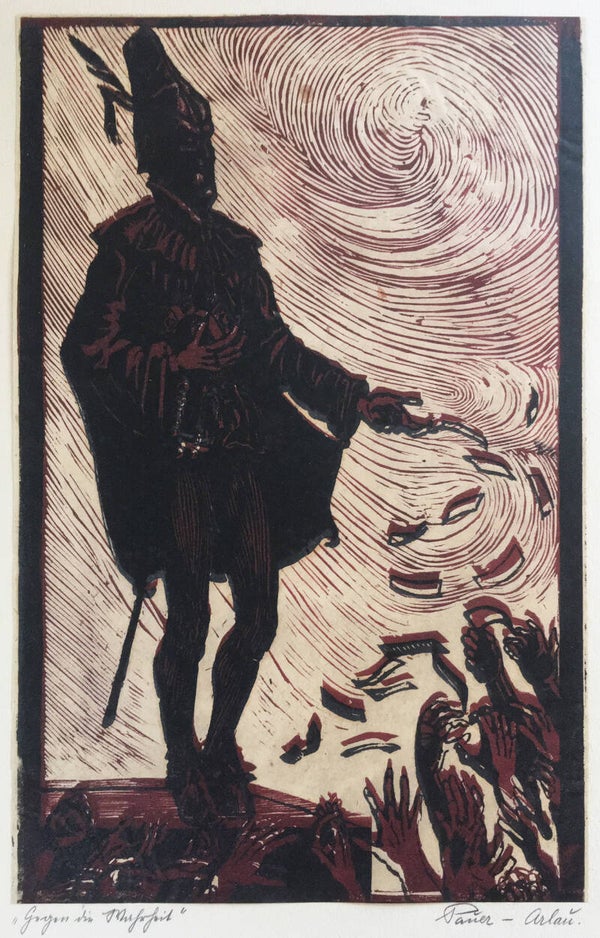 Carl Pauer-Arlau Kleurenhoutsnede 'Maecenas' ~1925  Gesigneerd