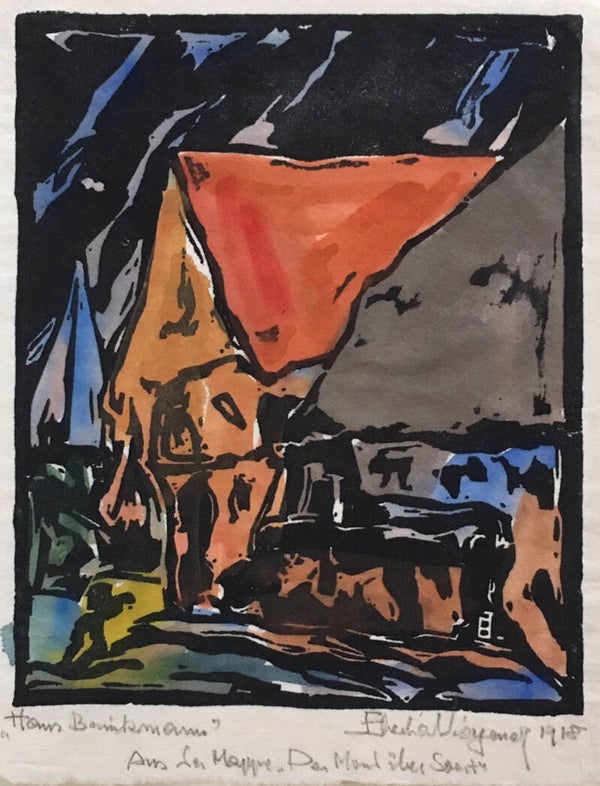 Eberhard Viegener (Germany 1890-1967)  Ingekleurde houtsnede "Der Mond über Soest" 1918