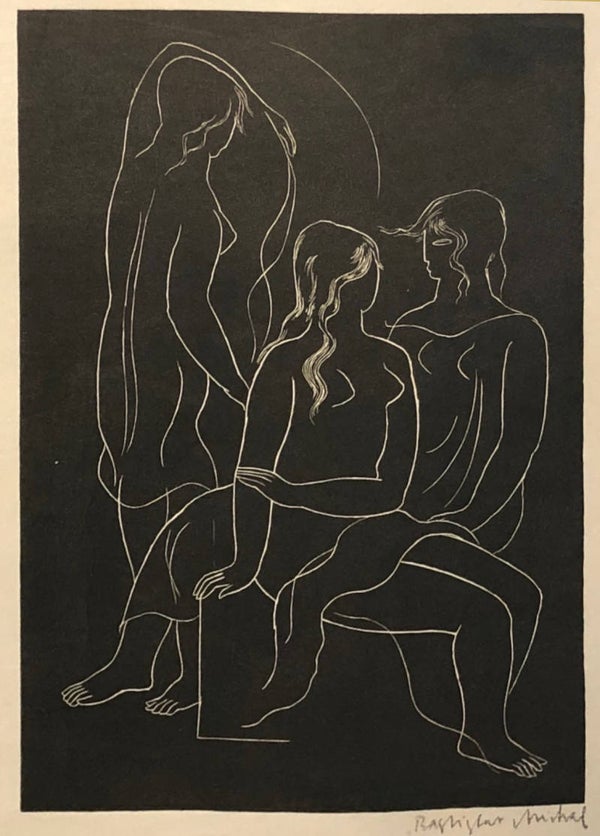 Rastislav Michal Houtsnede ‘Drie vrouwen’ ~1975  Gesigneerd