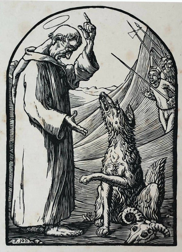 Erich Feyerabend Houtsnede 'Sint Fransiscus en de wolf Gubbio' 1921