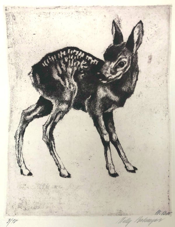 Willy Balsinger Ets (droge naald) 'Hertje' ~1925  Gesigneerd