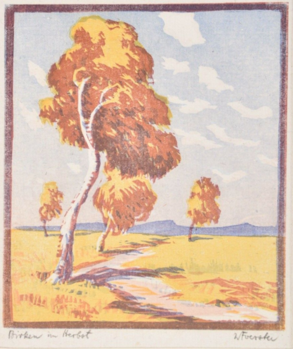 *Willi Foerster (1892-1965)  Kleurenhoutsnede ‘Berken’ ~1925  Gesigneerd