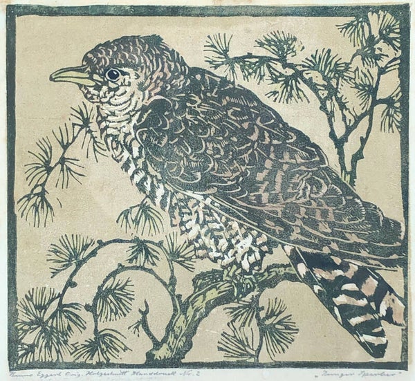 Benno Eggert Kleurenhoutsnede 'Jonge Sperwer' 1925  Gesigneerd