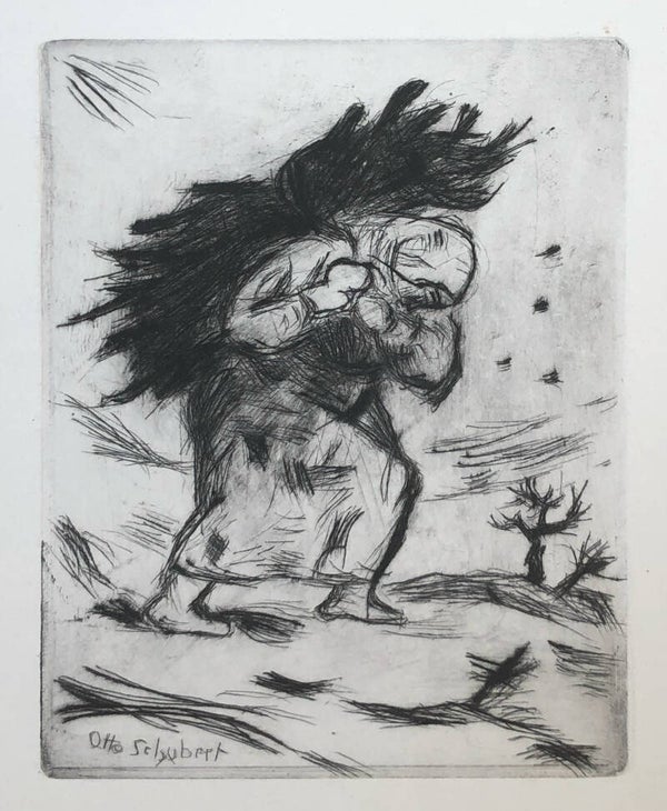 Otto Schubert Ets (droge naald) ‘Houtsprokkelaarster’ ~1930