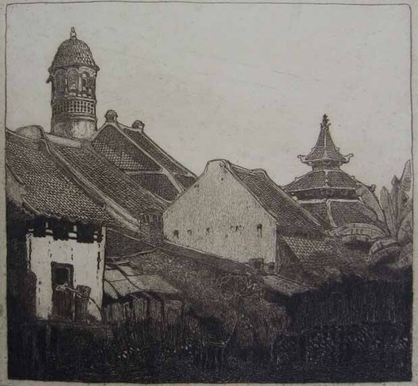 W.O.J.Nieuwenkamp Ets 'Aribische wijk in Semarang' 1915