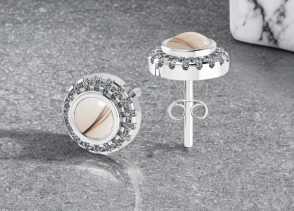 Runde Zirkonia Ohrringe befüllt mit Muttermilch und Haarsträhne