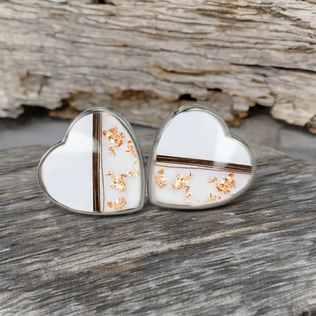 Herz Ohrringe befüllt mit Muttermilch und Haaren