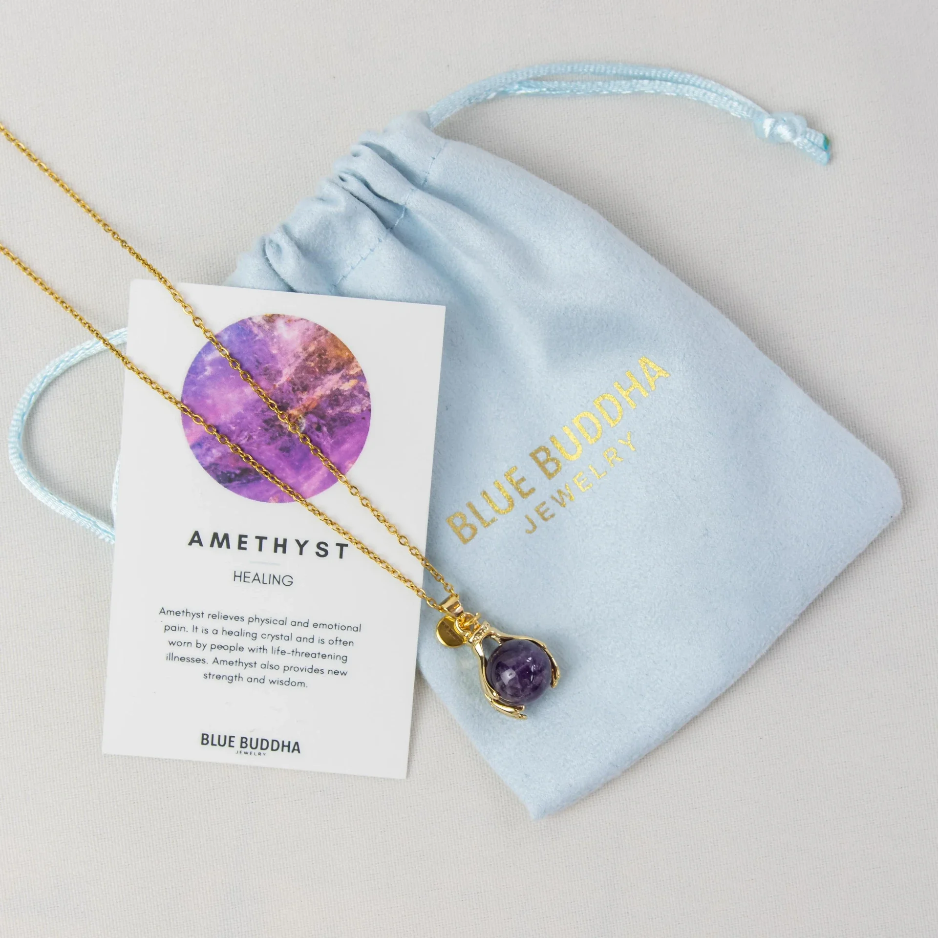 Blue Buddha Embrace Ketting Amethist (Goud)