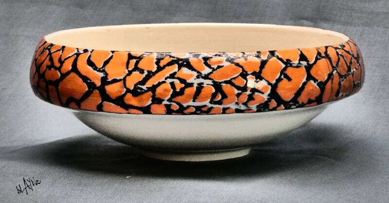 Mono print slip on turned piece.