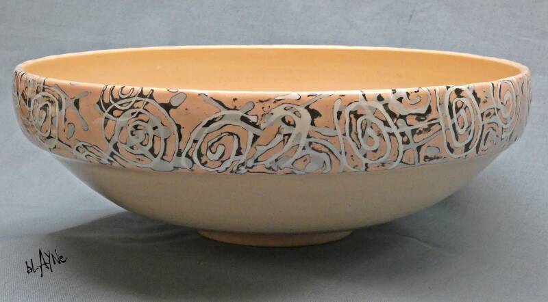 Mono print slip on turned piece.