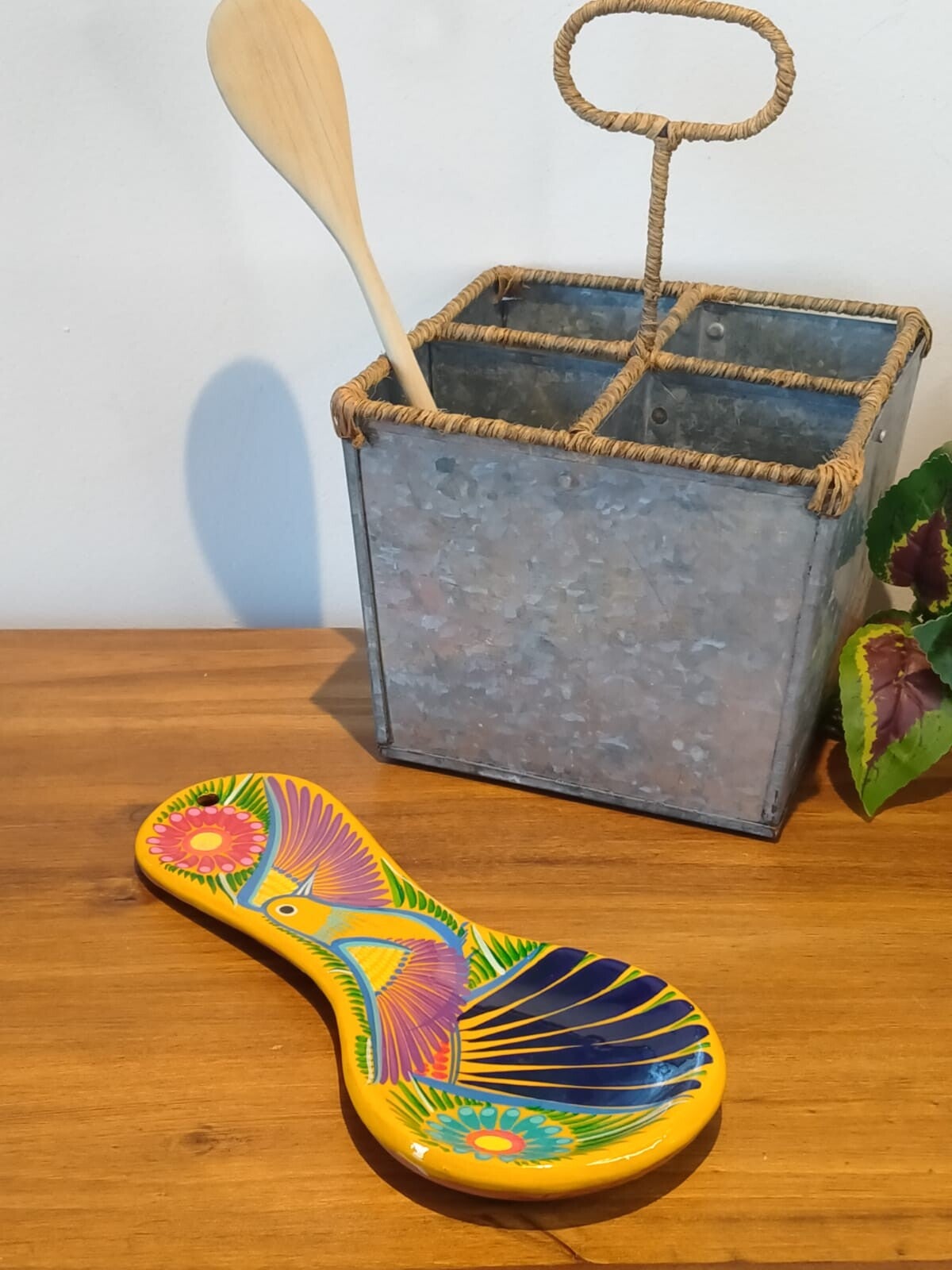 Repose-cuillère coloré en terre cuite