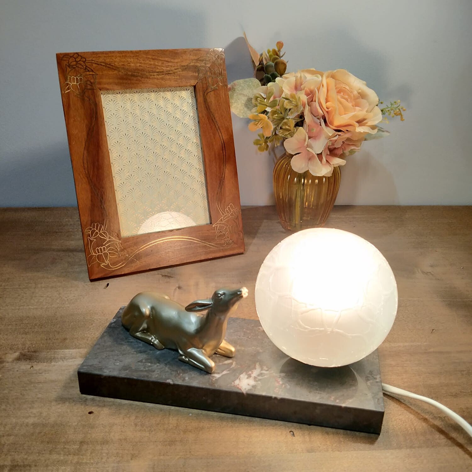 Lampe ancienne Art Déco régule et marbre