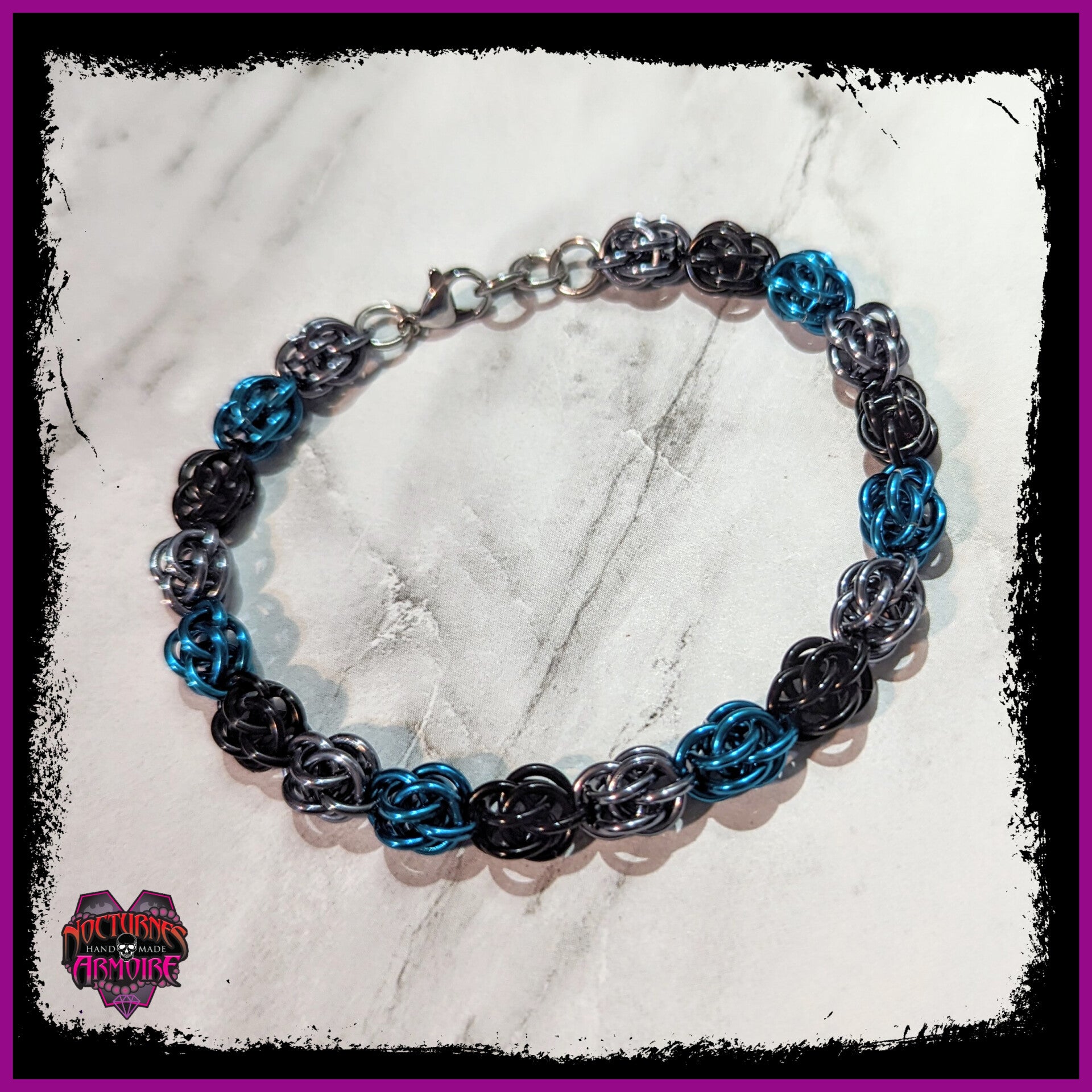 Dark Teal Sweet Pea Chainmaille Bracelet
