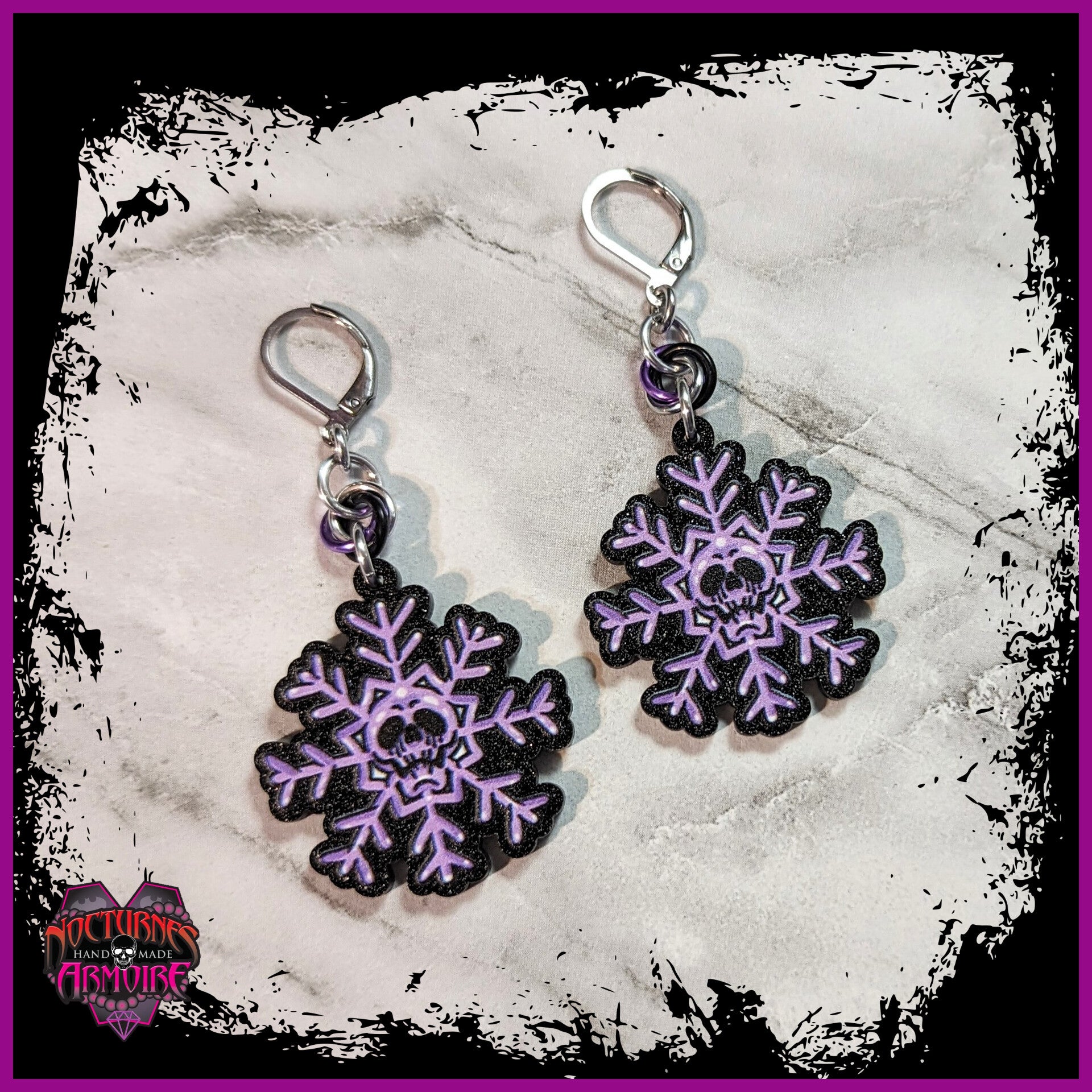 Purple Skull Snowflake Earrings
