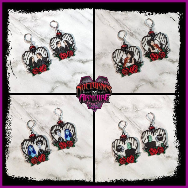 Spooky Couple Heart Earrings