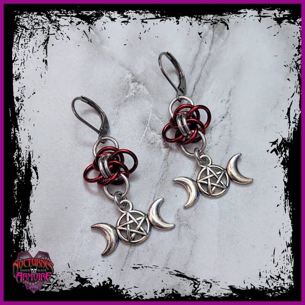 Persephone Triple Moon Earrings - Red