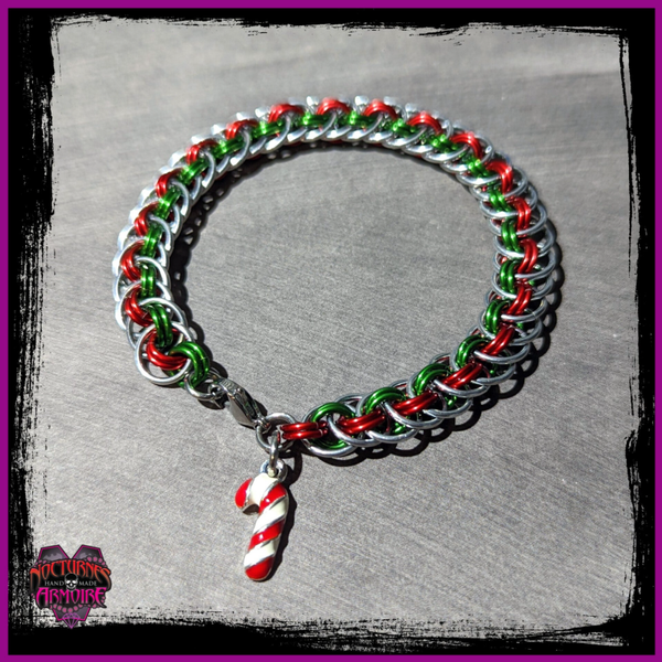 Candy Cane Viper Basket Weave Chainmaille Bracelet