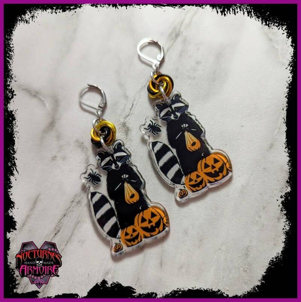 Halloween Racoon Pumpkin Earrings