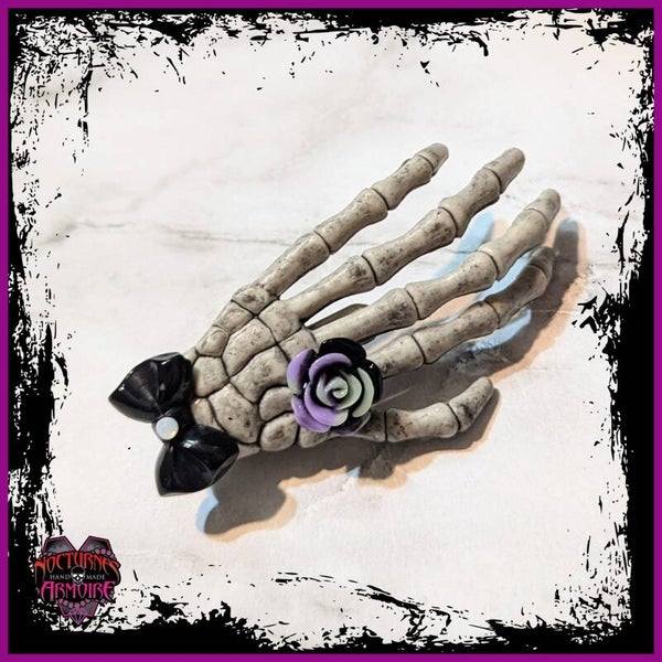 Dark Rose Skeleton Hand Hair Clips