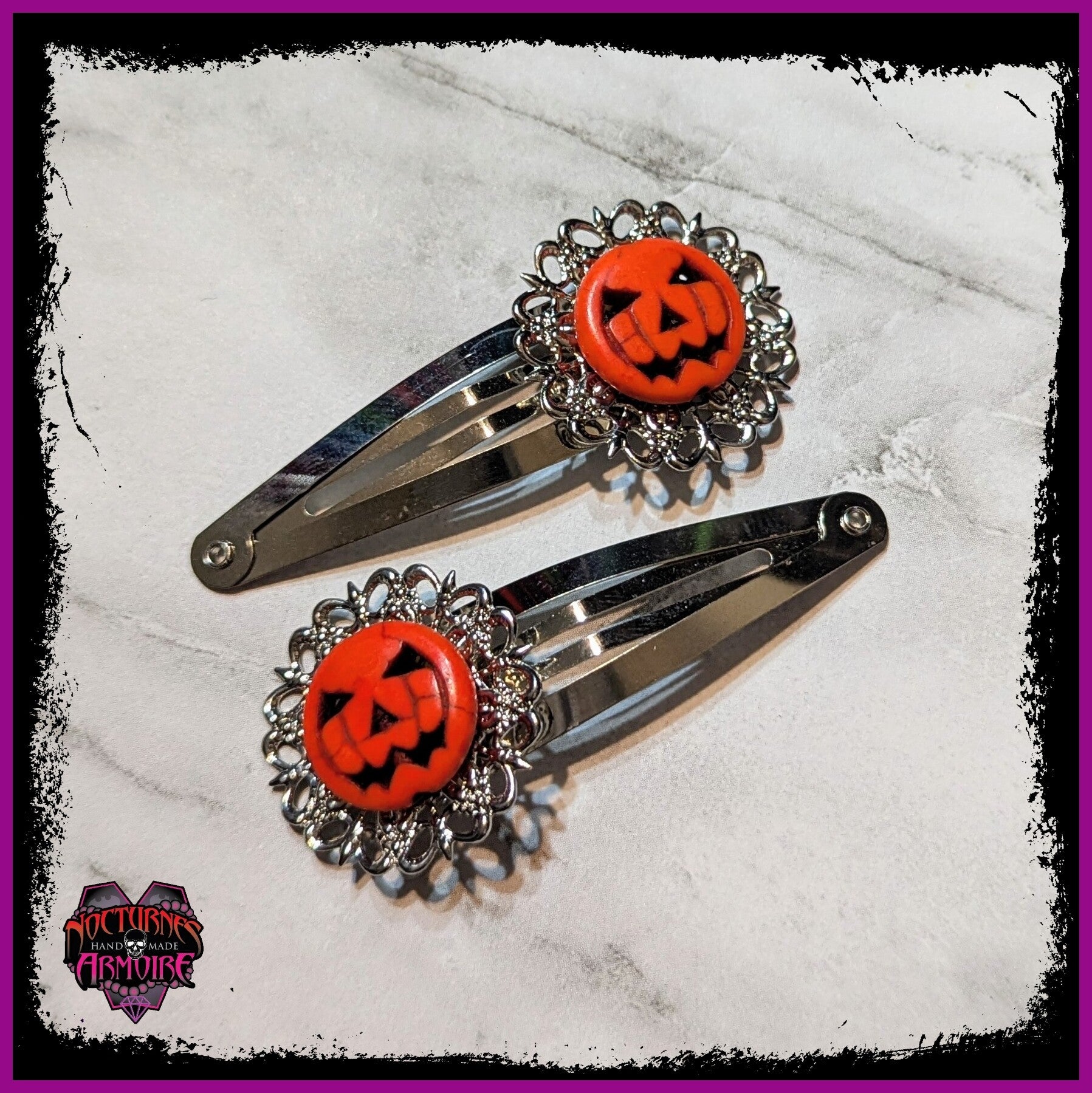 Orange Filigree Pumpkin Hair Clips