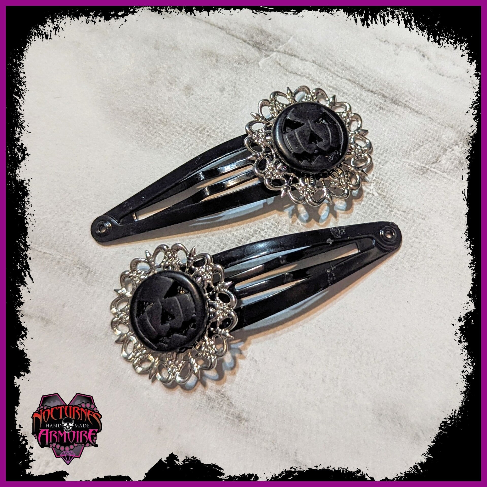Black Filigree Pumpkin Hair Clips
