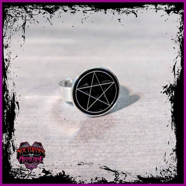 Black Pentagram Adjustable Ring
