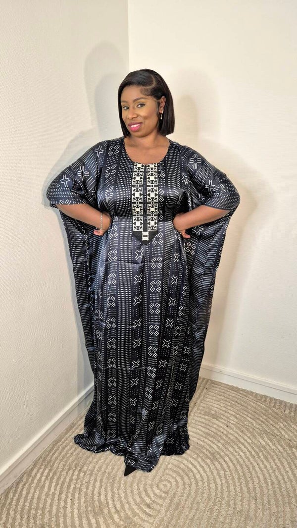 Robe boubou en soie imprimée + foulard