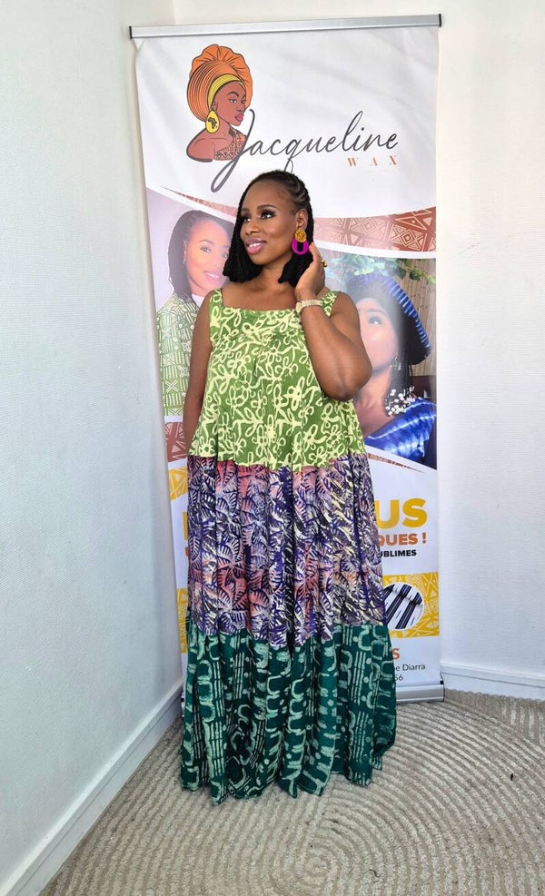 🌺 Robe à bretelles Adire crêpe