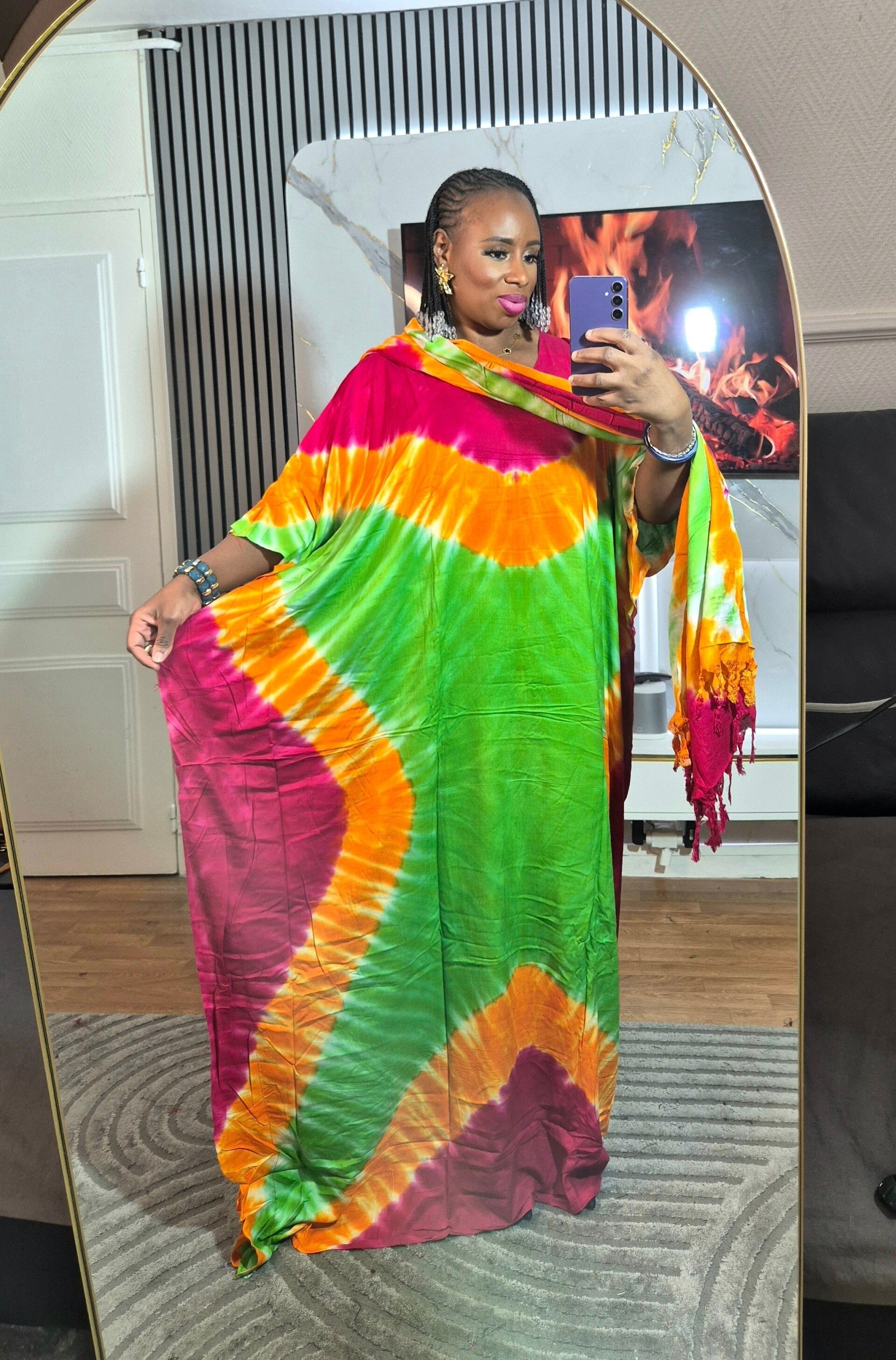 Robe de maison en coton +maxi châle