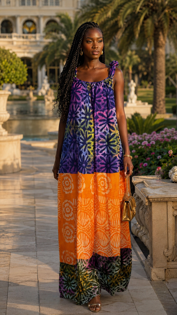 Robe à bretelles en Adire