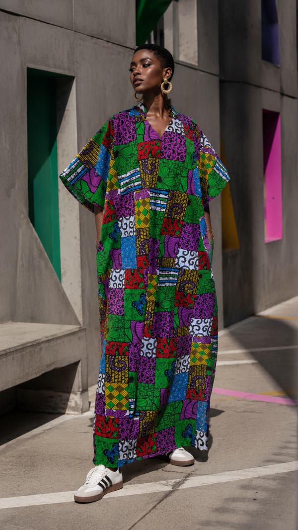Robe boubou capuche wax in