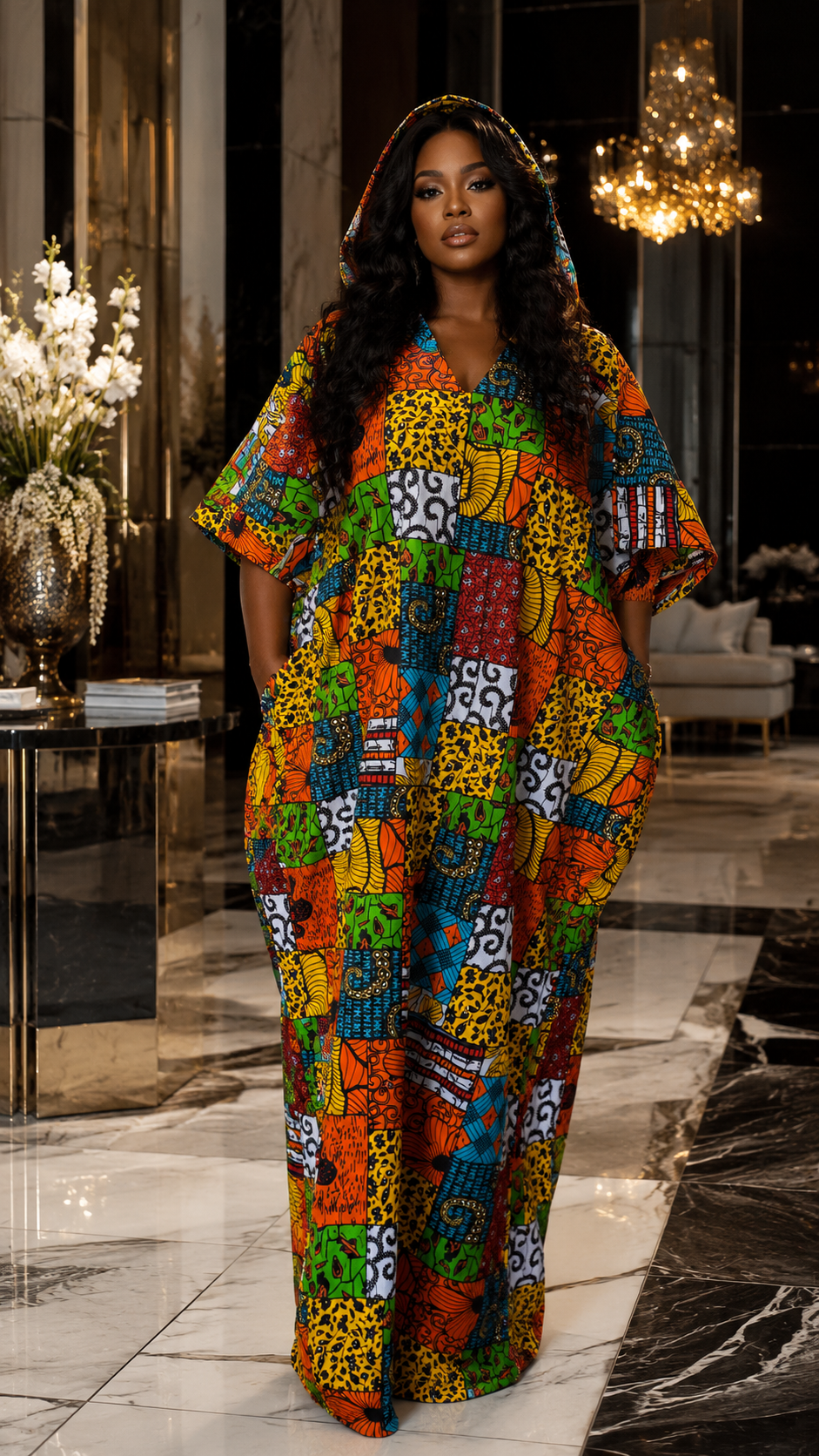 Robe boubou capuche wax in