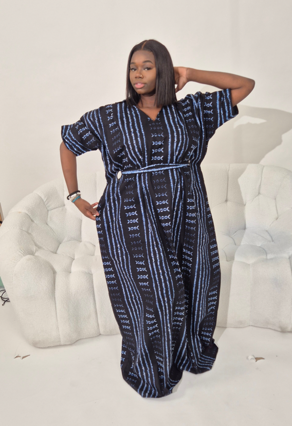 Robe boubou wax indigo