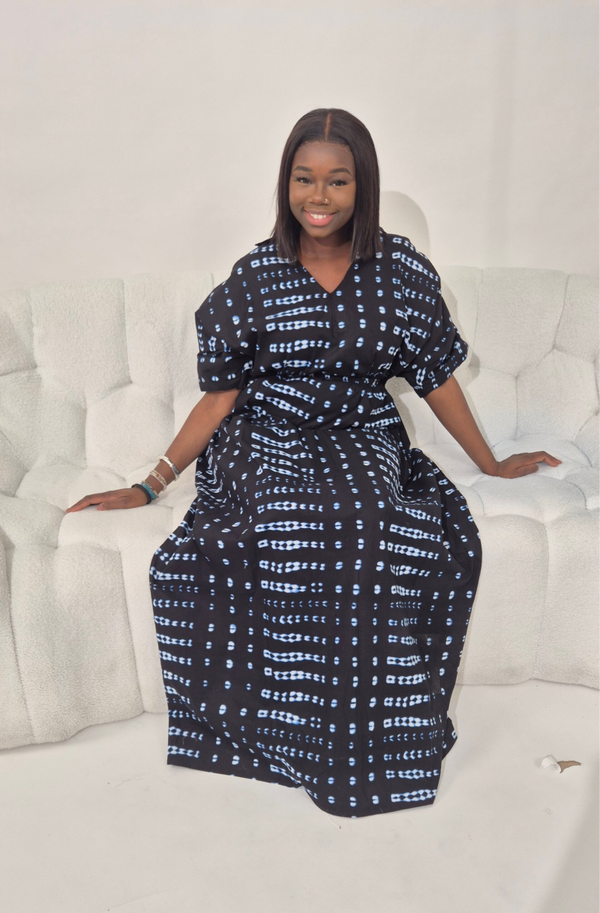 Robe boubou wax indigo