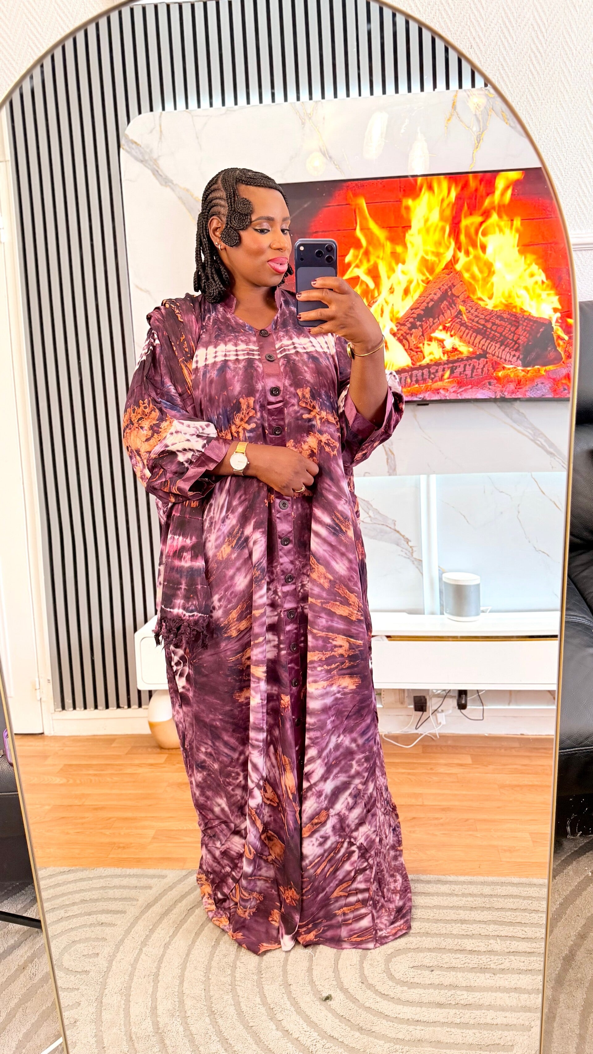Robe de maison  évasée en coton +grand châle