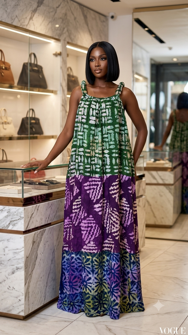 Robe à bretelles en Adire