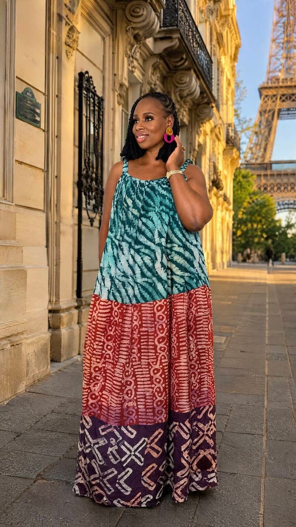 Robe à bretelles en Adire