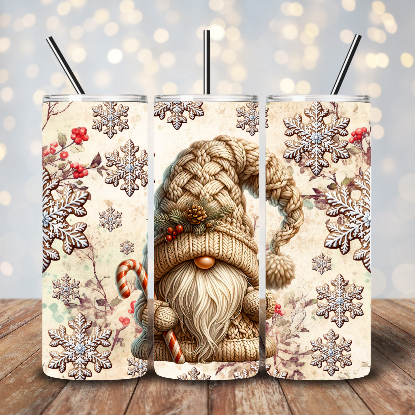 Beige knitted gnoom 20 oz. tumbler