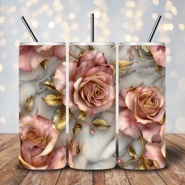 Marble with gold and roses 20 oz. tumbler