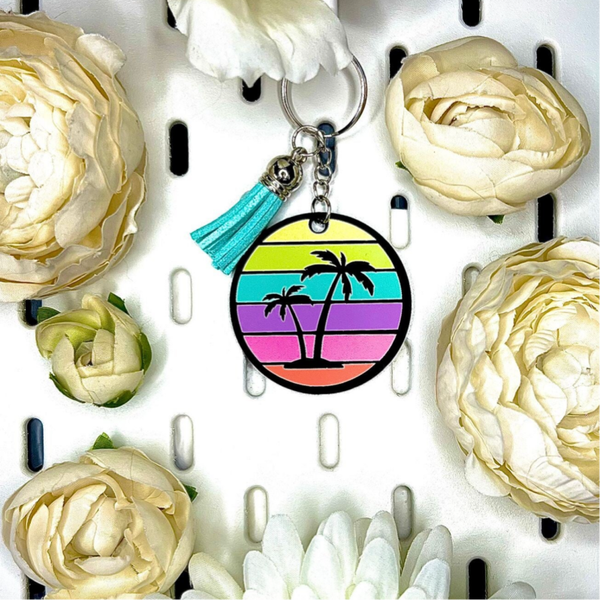 Palmtree Rainbow Black Pastel Keychain